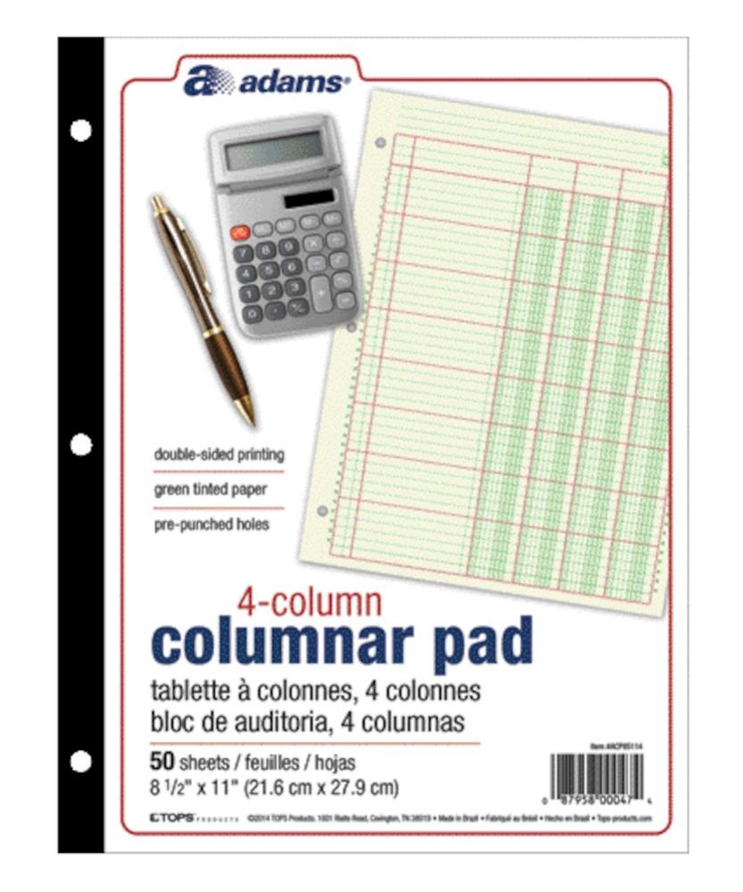 12 Units of Columnar Pad, 4 Col, 11" X 81/2", 12 Ea / ct Note Books