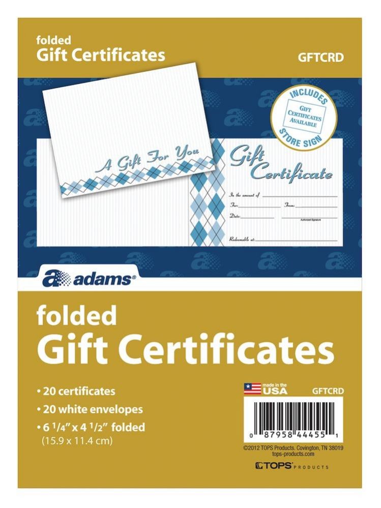 8 units of adams card folded gift certificate 20 cards and envelopes per pack envelopes adams gift certificate