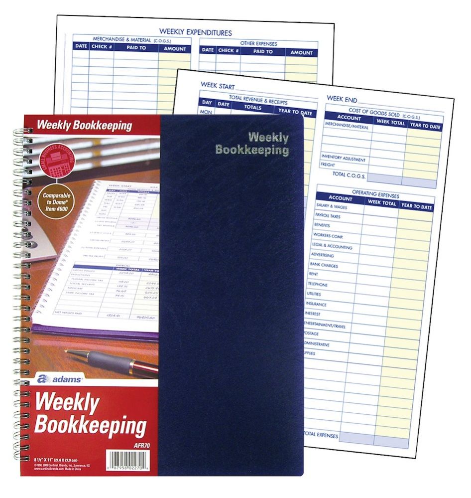 12 Units of Adams Weekly Bookkeeping Record Book, Spiral Bound, 81/2" X 11" Record book at