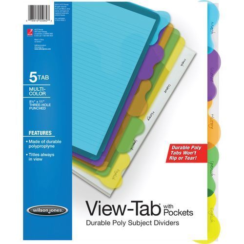 72 units of wilson jones view tab sublect divider with pockets tab index cards