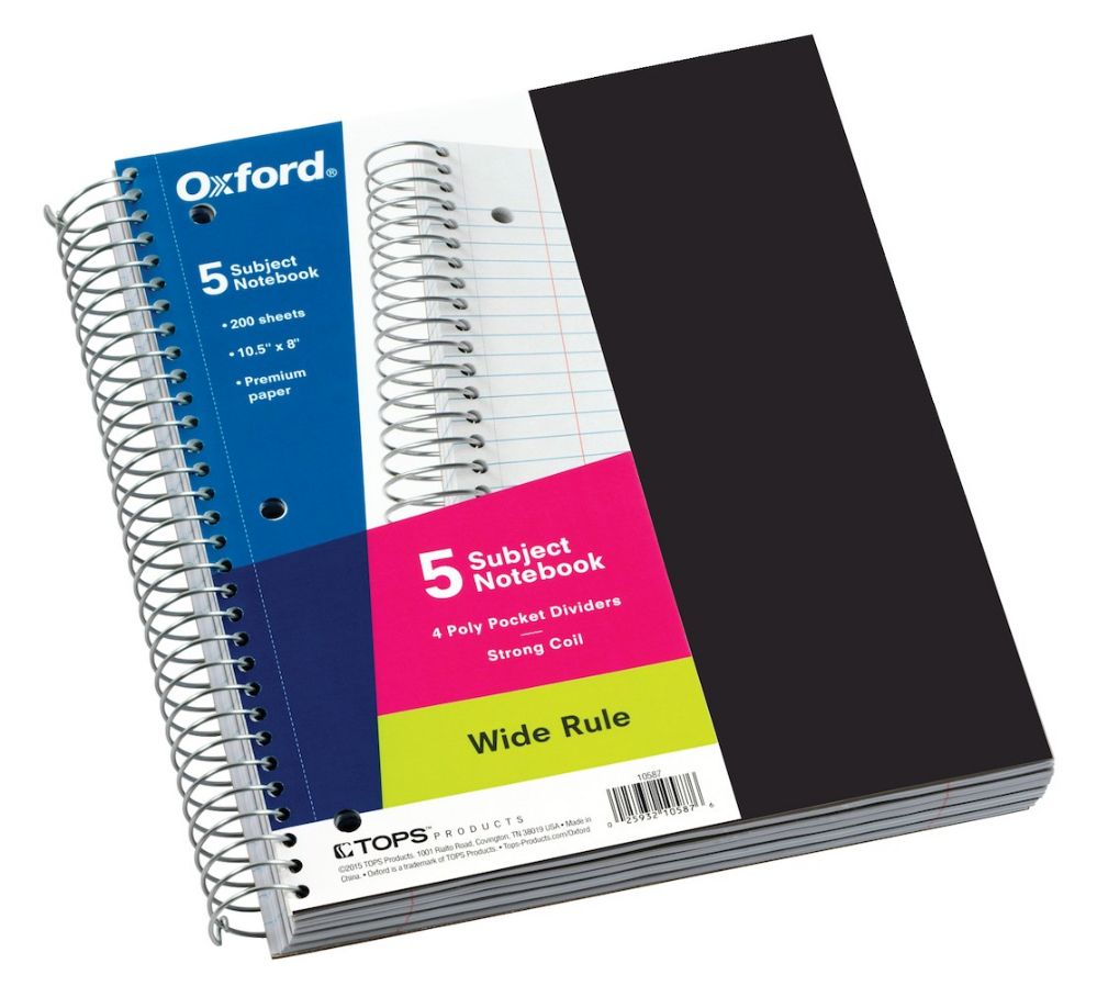 8 Units of Oxford 5 Subject Notebook, Wirebound, 10.5 8 Units of Oxford 5 Subject Notebook, Wirebound, 10.5