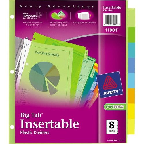 Avery Big Tab Plastic Insertable Divider Dividers & Index Cards at