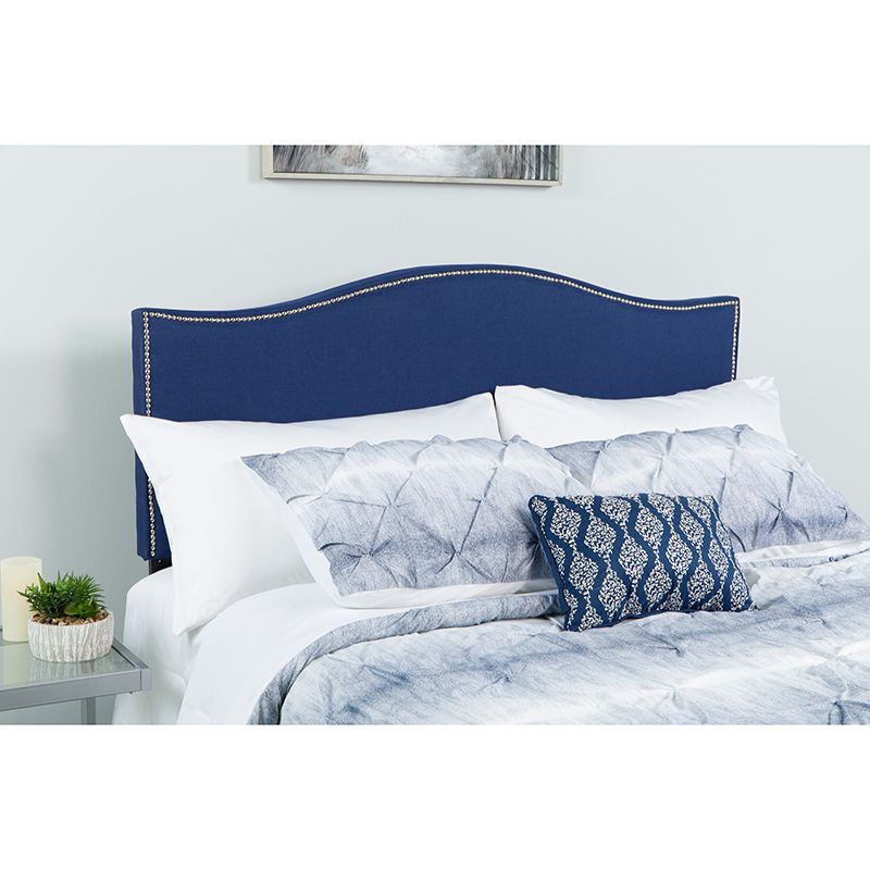 Lexington Upholstered King Size Headboard With Accent Nail Trim In Navy