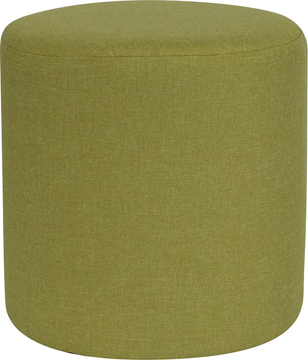 Barrington Upholstered Round Ottoman Pouf In Green Fabric Ottomans