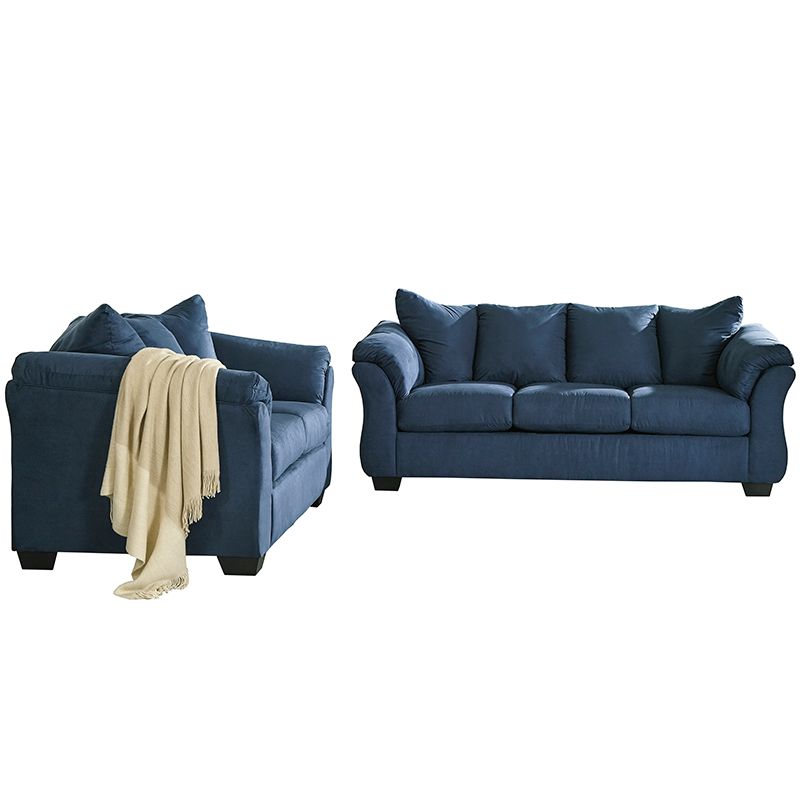 Signature Design By Ashley Darcy Living Room Set In Blue Microfiber