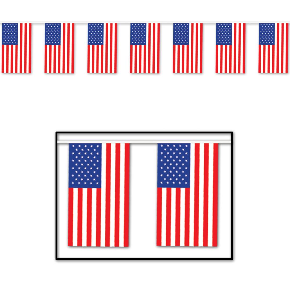 12 Units of American Flag Pennant Banner AlLWeather; 30 Flags/string