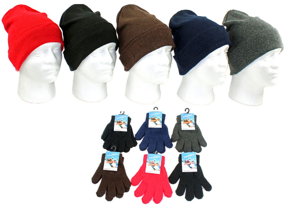 240 Units of Children's Cuffed Knit Hats And Magic Gloves Combo Packs