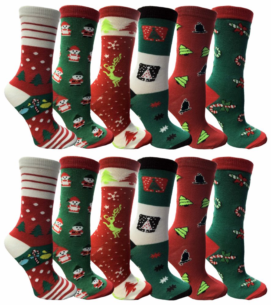 120 Units of Christmas Printed Socks, Fun Colorful Festive, Crew, Sock Size 9-11 - Event 