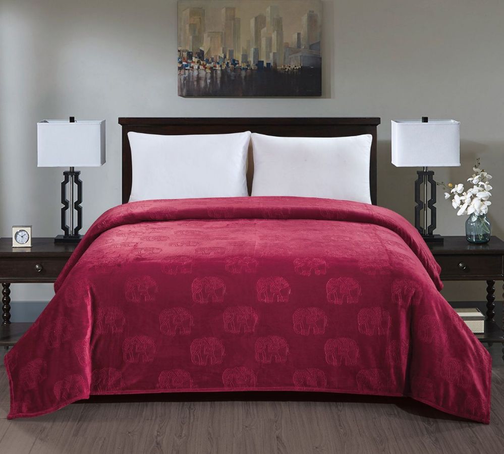 6 Units of Elephant Embossed Blanket Assorted King Size Fleece