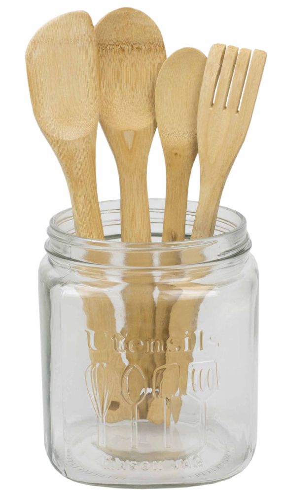 6 Units of Home Basics Large Capacity Glass Utensil Crock, Clear