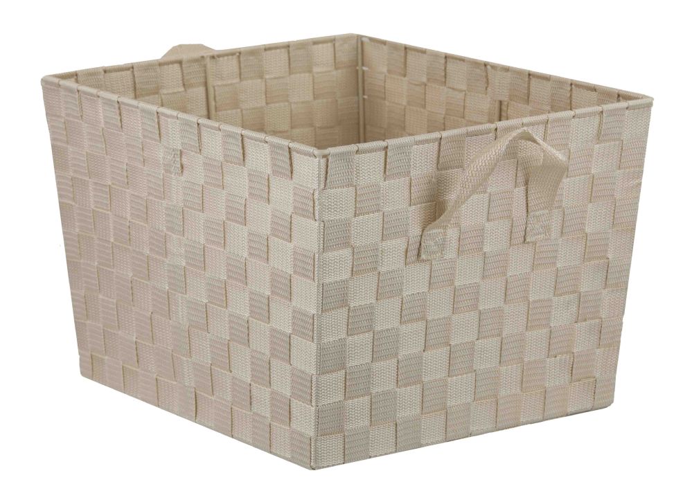 12 Units of Home Basics X-Large Polyester Woven Strap Open Bin, Ivory
