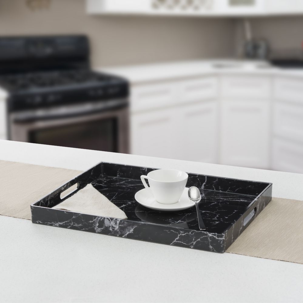 6 Units of Home Basics Faux Marble Vanity Tray, Black Kitchen Gadgets