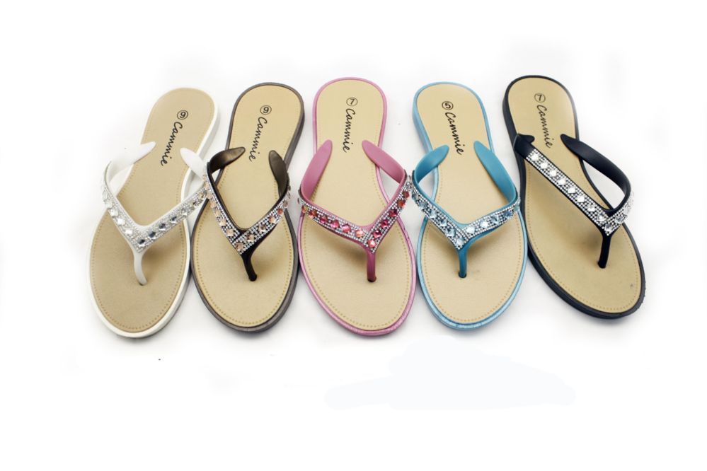 36 Units of Women Flip Flops With Glittering Straps In Assorted Color