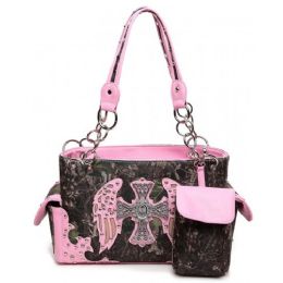 4 Units of Rhinestone Camo Purse Cross with Angel Wings Pink - Shoulder ...