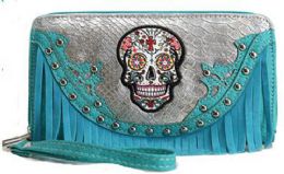 12 Units of Rhinestone Sugar Skull Wallet Fringes With Strap Turq - Leather Purses and Handbags ...