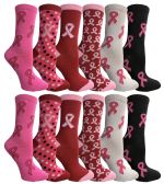 60 Units of Yacht & Smith Printed Breast Cancer Awareness Socks, Pink Ribbon Women Crew Socks - Breast Cancer Awareness Socks